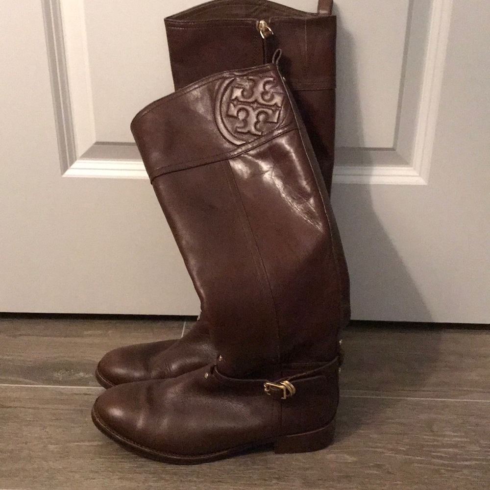 brown tory burch riding boots